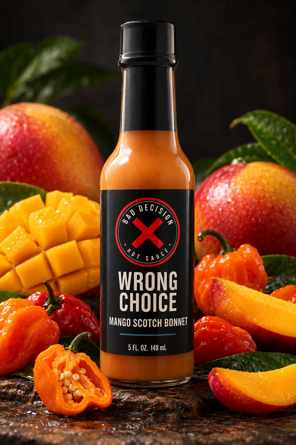 Wrong Choice mango Scotch bonnet hot sauce bottle