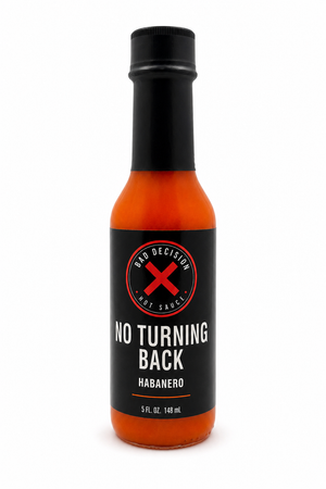 No Turning Back habanero hot sauce 5 oz bottle on a white background