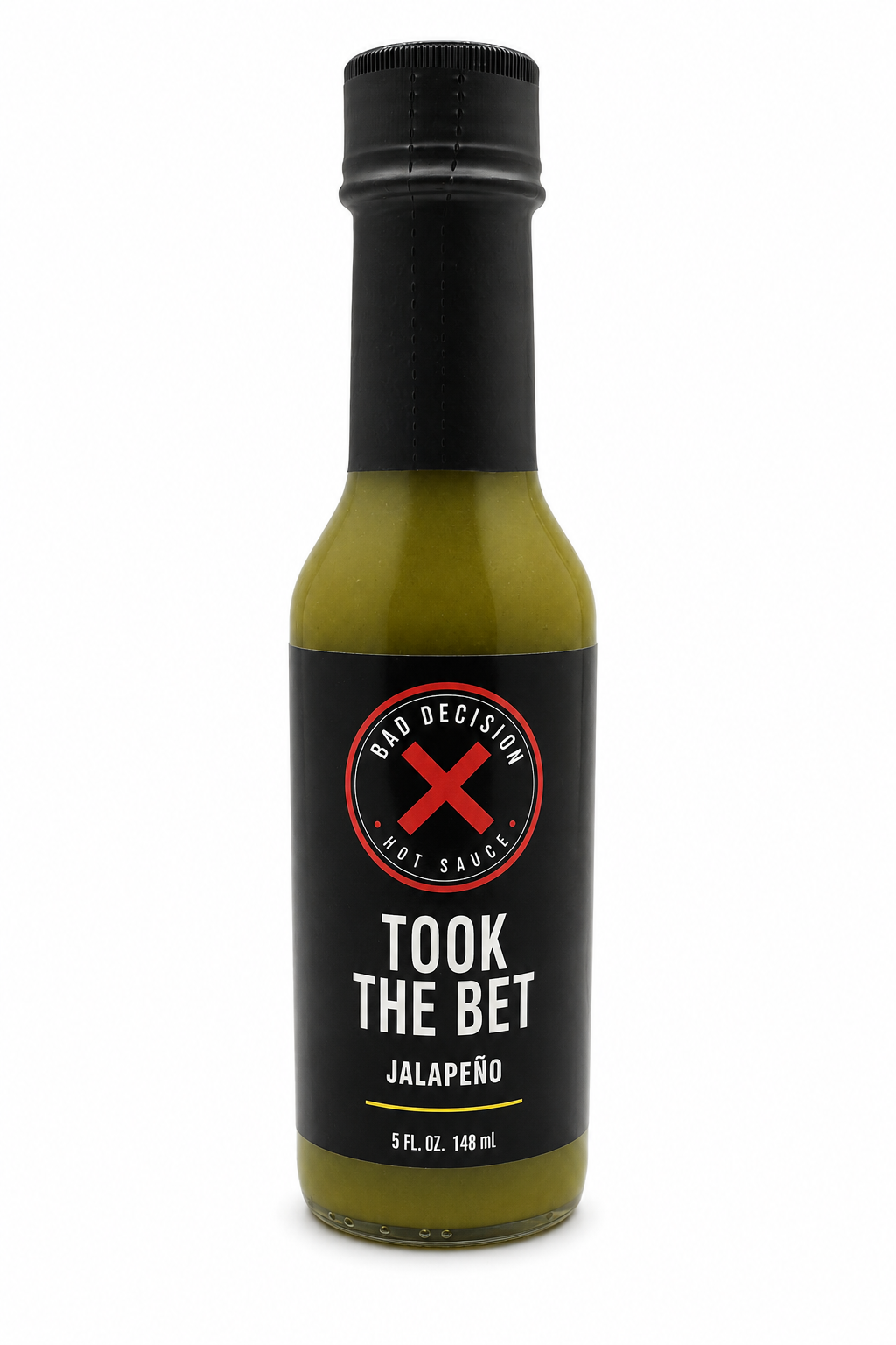 Took The Bet jalapeño hot sauce 5 oz bottle on a white background