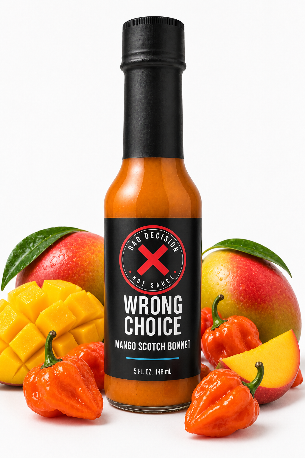 Wrong Choice mango Scotch bonnet hot sauce with mango and Scotch bonnet peppers