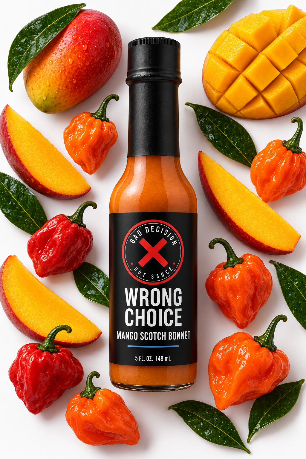 Wrong Choice mango Scotch bonnet hot sauce with mango and Scotch bonnet peppers