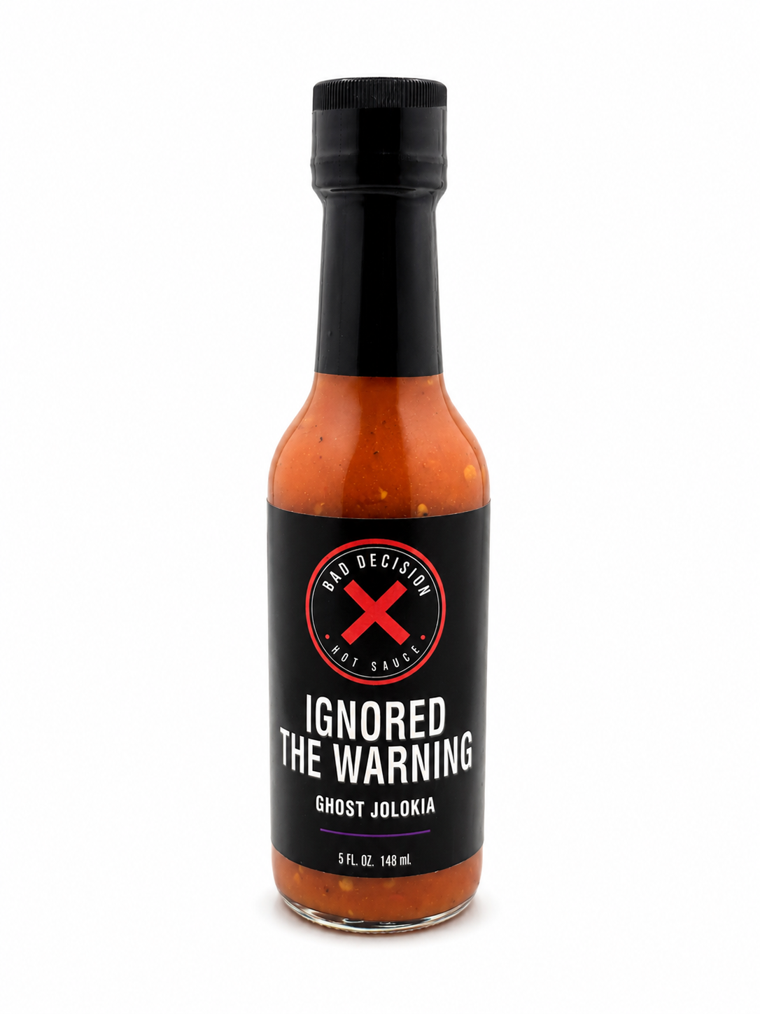 Ignored The Warning ghost jolokia hot sauce 5 oz bottle on a white background